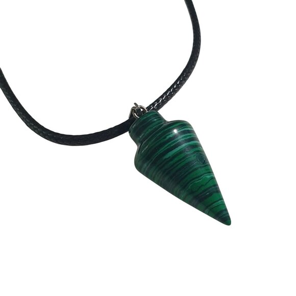 Malachite Glass Pendant Necklace Adjustable Natural Green Gemstone Jewelry Gift - Picture 1 of 4